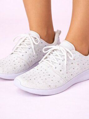 Women's Size 10 White Rhinestone Mesh Sneakers Bling Lace Up Sparkle Casual Glam